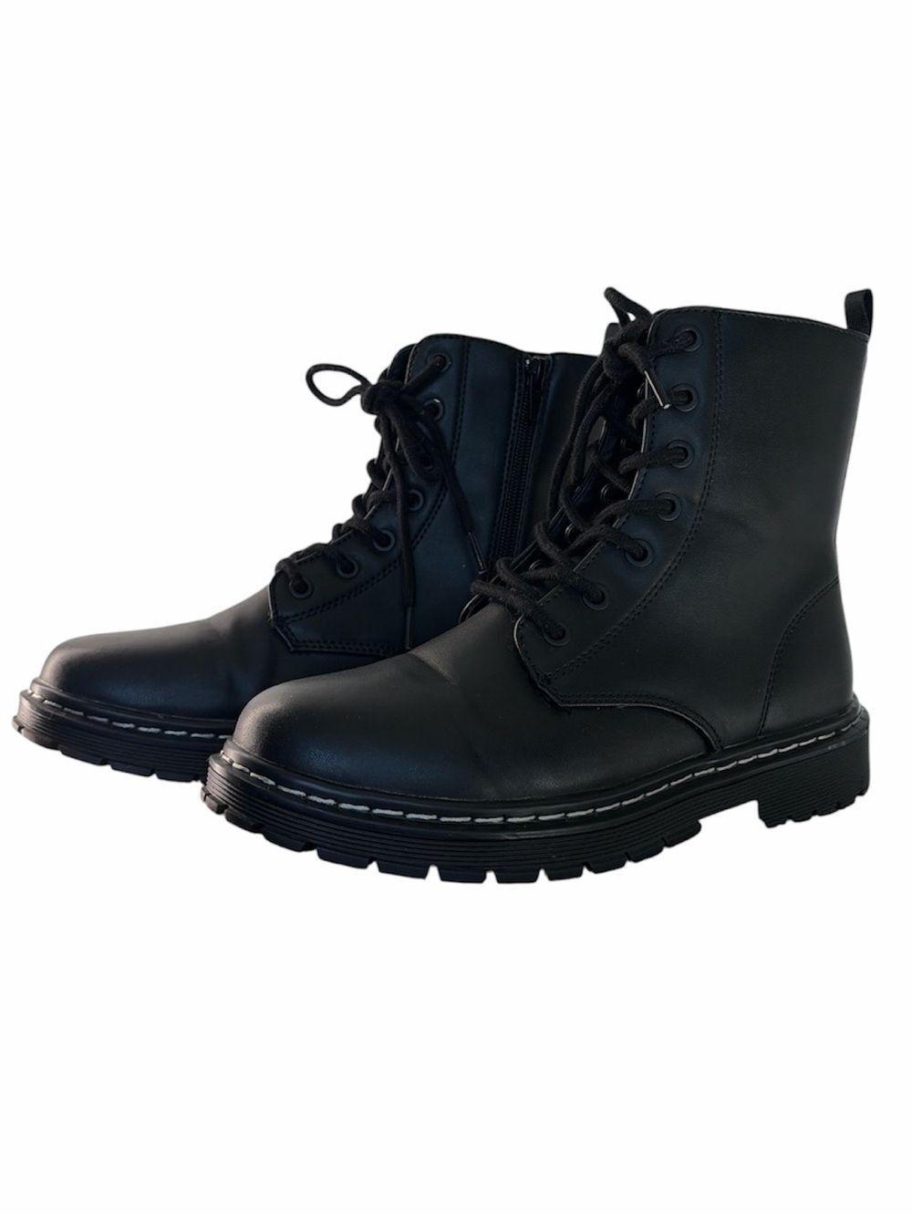 Women’s Black Lace-Up Combat Boots with Side Zip Detail